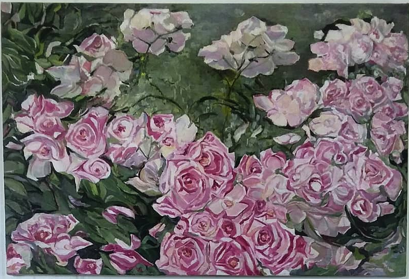 Pink & Green Buddha 2018 painting